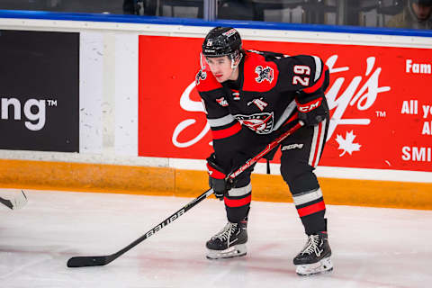 Brayden Yager #29 of the Moose Jaw Warriors (Photo by Jonathan Kozub/Getty Images)