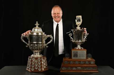 LAS VEGAS, NV – JUNE 20: Head Coach Gerard Gallant of the Vegas Golden Knights poses for a portrait with the Clarence S. Campbell Bowl (L) and the Jack Adams Award at the 2018 NHL Awards on June 20, 2018. (Photo by Brian Babineau/NHLI via Getty Images)