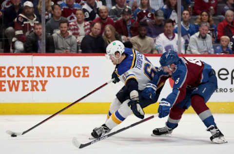 Alexei Toropchenko #65 of the St Louis Blues (Photo by Matthew Stockman/Getty Images)