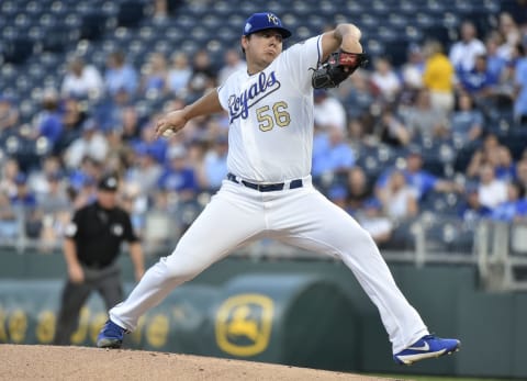 KANSAS CITY, MO – AUGUST 31: Starting pitcher Brad Keller #56 of the Kansas City Royals throws in the first inning against the Baltimore Orioles at Kauffman Stadium on August 31, 2018 in Kansas City, Missouri. (Photo by Ed Zurga/Getty Images)