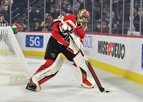 Goaltender Mads Søgaard #40 of the Belleville Senators (Photo by Minas Panagiotakis/Getty Images)