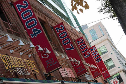 BOSTON, MA – OCTOBER 31: World Series banners outside Fenway Park before the Boston Red Sox World Series Victory Parade on October 31, 2018, through the streets of Boston, MA. (Photo by Richard Cashin/Icon Sportswire via Getty Images)