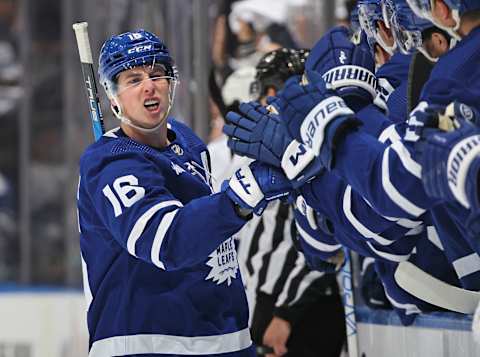 TORONTO, CANADA – APRIL 20: Mitchell Marner #16 of the Toronto Maple Leafs  (Photo by Claus Andersen/Getty Images)