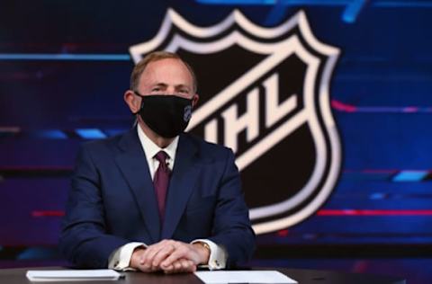 SECAUCUS, NEW JERSEY – OCTOBER 06: NHL commissioner Gary Bettman prepares for the first round of the 2020 National Hockey League Draft at the NHL Network Studio on October 06, 2020 in Secaucus, New Jersey. (Photo by Mike Stobe/Getty Images)