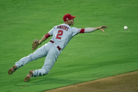 Sep 19, 2016; Arlington, TX, USA; Los Angeles Angels shortstop Andrelton Simmons (2) throws the ball to second base during the third inning against the Texas Rangers at Globe Life Park in Arlington. Mandatory Credit: Jerome Miron-USA TODAY Sports