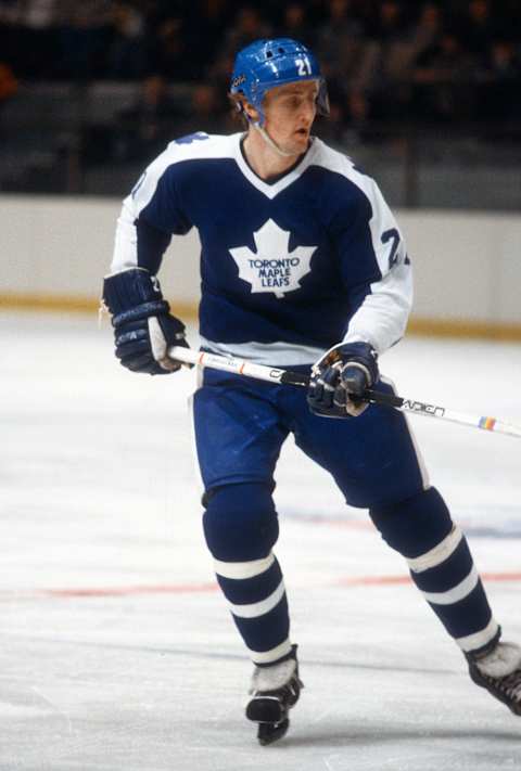 Borje Salming #21 of the Toronto Maple Leafs skates   (Photo by Focus on Sport/Getty Images)