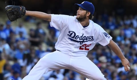 Jun 4, 2016; Los Angeles, CA, USA; Los Angeles Dodgers starting pitcher Clayton Kershaw (22) pitches in the 1st inning against the Atlanta Braves at Dodger Stadium. Mandatory Credit: Robert Hanashiro-USA TODAY Sports