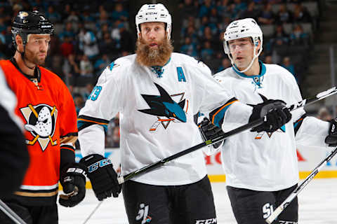 Joe Thornton, Patrick Marleau, San Jose Sharks (Photo by Rocky W. Widner/NHL/Getty Images)