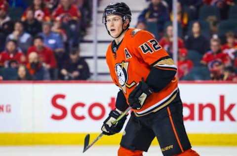 Feb 17, 2020; Calgary, Alberta, CAN; Anaheim Ducks defenseman Josh Manson (42) skates against the Calgary Flames during the third period at Scotiabank Saddledome. Mandatory Credit: Sergei Belski-USA TODAY Sports