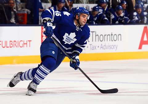 TORONTO, ON – OCTOBER 15: David Broll #46 of the Toronto Maple Leafs skates up the ice during NHL action against the Minnesota Wild at the Air Canada Centre October 15, 2013 in Toronto, Ontario, Canada. (Photo by Abelimages/Getty Images)