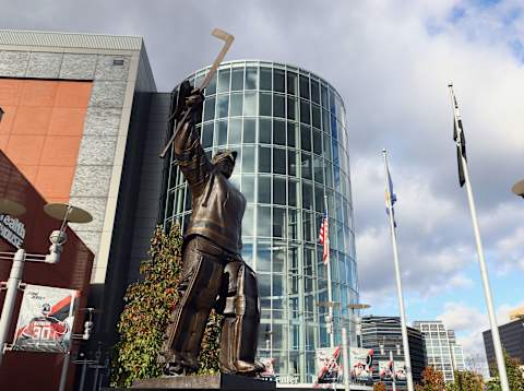 A statue dedicated to Martin Brodeur. (Photo by Bruce Bennett/Getty Images)