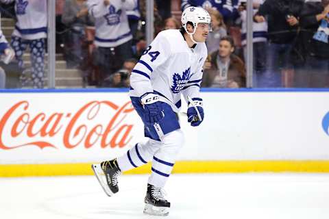 SUNRISE, FLORIDA – FEBRUARY 27: Auston Matthews #34 of the Toronto Maple Leafs  (Photo by Michael Reaves/Getty Images).