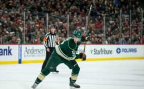 Jan 21, 2017; Saint Paul, MN, USA; Minnesota Wild forward Eric Staal (12) during a game between the Anaheim Ducks and Minnesota Wild at Xcel Energy Center. The Wild defeated the Ducks 5-3. Mandatory Credit: Brace Hemmelgarn-USA TODAY Sports