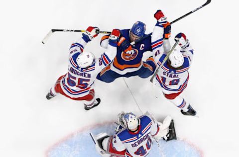 Ryan Lindgren #55 and Marc Staal #18 of the New York Rangers (Photo by Bruce Bennett/Getty Images)