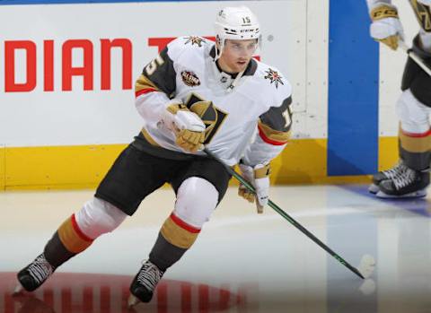 Jake Leschyshyn is warming up for the Vegas Golden Knights. (Photo by Claus Andersen/Getty Images)