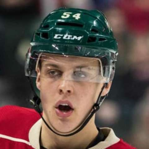 Oct 2, 2016; Saint Paul, MN, USA; Minnesota Wild forward Joel Eriksson Ek (54) looks on during the third period of a preseason hockey game against the Carolina Hurricanes at Xcel Energy Center. The Wild defeated the Hurricanes 3-1. Mandatory Credit: Brace Hemmelgarn-USA TODAY Sports