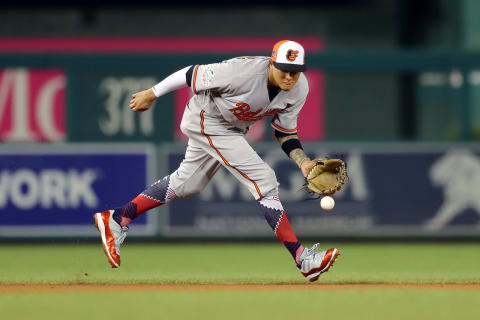 WASHINGTON, D.C. – JULY 17: Manny Machado #13 of the Baltimore Orioles fields a ground ball during the 89th MLB All-Star Game at Nationals Park on Tuesday, July 17, 2018 in Washington, D.C. (Photo by Alex Trautwig/MLB Photos via Getty Images)