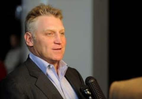 Nov 21, 2011; Dallas, TX, USA; Dallas Stars former player Brett Hull answers questions during a press conference introducing new owner Tom Gaglardi (not pictured) at the American Airlines Center. Mandatory Credit: Jerome Miron-USA TODAY Sports