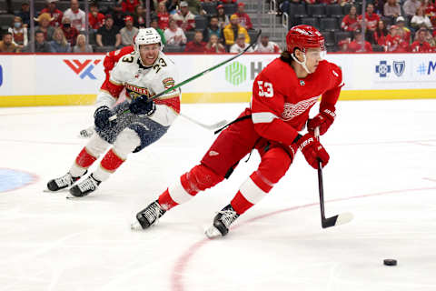 Moritz Seider of the Detroit Red Wings. (Photo by Gregory Shamus/Getty Images)