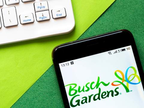 UKRAINE – 2020/04/30: In this photo illustration a Busch Gardens logo seen displayed on a smartphone. (Photo by Igor Golovniov/SOPA Images/LightRocket via Getty Images)