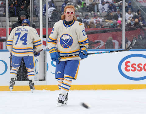 HAMILTON, ON – MARCH 13: Cody Eakin #20 of the warms up prior to action against the Buffalo Sabres in the 2022 Tim Hortons NHL Heritage Classic at Tim Hortons Field on March 13, 2022 in Hamilton, Ontario, Canada. The Sabres defeated the Maple Leafs 5-2. (Photo by Claus Andersen/Getty Images)