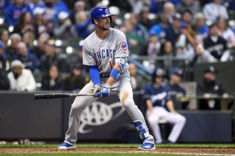 MILWAUKEE, WI – APRIL 05: Kris Bryant #17 of the Chicago Cubs at bat during a game against the Milwaukee Brewers at Miller Park on April 5, 2018, in Milwaukee, Wisconsin. The Cubs defeated the Brewers 8-0. (Photo by Stacy Revere/Getty Images)