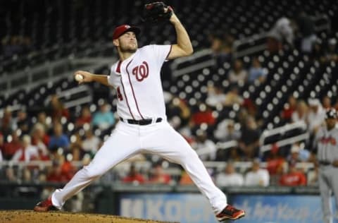 Sep 7, 2016; Washington, DC, USA; Washington Nationals starting pitcher Lucas Gioolito (44) throws against the Atlanta Braves during the fifth inning at Nationals Park. Mandatory Credit: Brad Mills-USA TODAY Sports