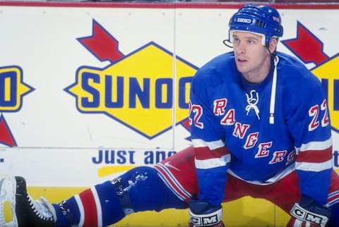 11 Dec 1998: Rightwinger Mike Knuble #22 of the New York Rangers looks on during a game against the Buffalo Sabres at the Marine Midland Arena in Buffalo, New York. The Sabres defeated the Rangers 2-0. Mandatory Credit: Rick Stewart /Allsport