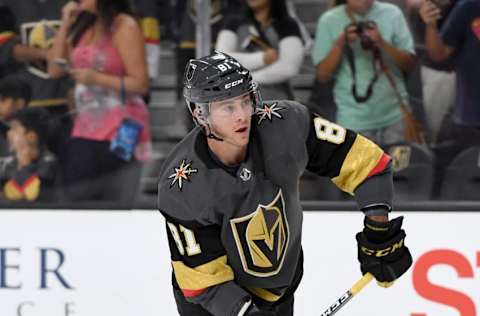 LAS VEGAS, NV – SEPTEMBER 28: Jonathan Marchessault #81 of the Vegas Golden Knights warms up before a preseason game against the Colorado Avalanche at T-Mobile Arena on September 28, 2017, in Las Vegas, Nevada. Colorado won 4-2. (Photo by Ethan Miller/Getty Images)