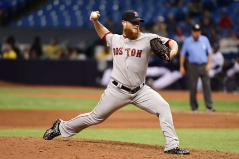 ST PETERSBURG, FL – MAY 23: Craig Kimbrel #46 of the Boston Red Sox throws a pitch in the ninth inning against the Tampa Bay Rays on May 23, 2018, at Tropicana Field in St Petersburg, Florida. The Red Sox won 4-1.(Photo by Julio Aguilar/Getty Images)