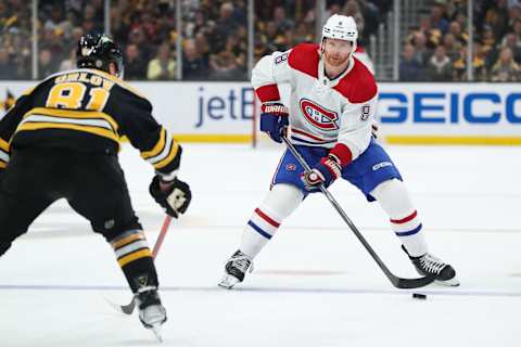 Mar 23, 2023; Boston, Massachusetts, USA; Montreal Canadiens defenseman Mike Matheson. Mandatory Credit: Paul Rutherford-USA TODAY Sports