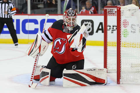 New Jersey Devils goaltender Jonathan Bernier (45): (Ed Mulholland-USA TODAY Sports)