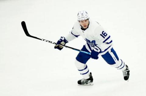 BOSTON, MASSACHUSETTS – APRIL 23: Mitchell Marner #16 of the Toronto Maple Leafs looks on during the Game Seven of the Eastern Conference First Round during the 2019 NHL Stanley Cup Playoffs against the Boston Bruins at TD Garden on April 23, 2019 in Boston, Massachusetts. (Photo by Omar Rawlings/Getty Images)