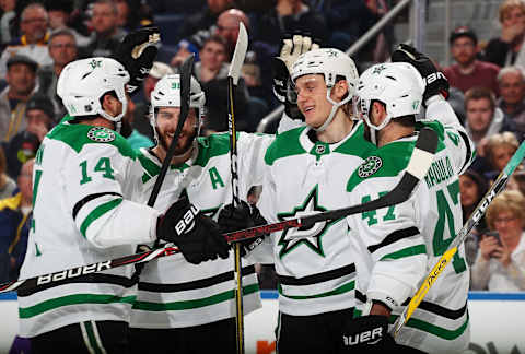 BUFFALO, NY – MARCH 12: Roope Hintz #24 of the Dallas Stars scores his second goal of the second period during an NHL game against the Buffalo Sabres on March 12, 2019 at KeyBank Center in Buffalo, New York. (Photo by Bill Wippert/NHLI via Getty Images)