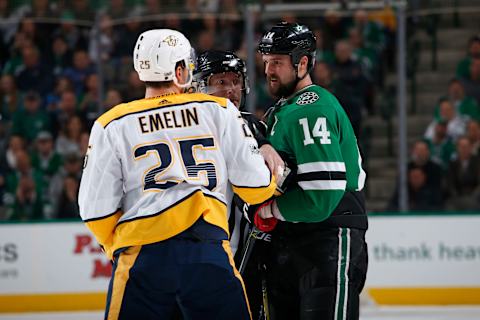 DALLAS, TX – DECEMBER 5: Things get heated between Jamie Benn