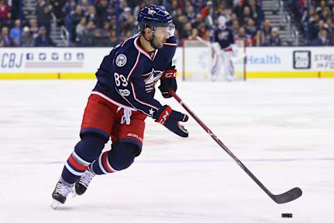 Apr 6, 2017; Columbus, OH, USA; Columbus Blue Jackets center Sam Gagner (89) against the Winnipeg Jets at Nationwide Arena. The Jets won 5-4. Mandatory Credit: Aaron Doster-USA TODAY Sports