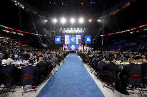 VANCOUVER, BRITISH COLUMBIA – JUNE 21: A general view of the draft floor and draft board is seen during the 2019 NHL Draft at Rogers Arena on June 21, 2019 in Vancouver, Canada. (Photo by Dave Sandford/NHLI via Getty Images)