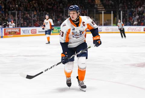 Ty Dellandrea #53 of the Flint Firebirds. (Photo by Chris Tanouye/Getty Images)