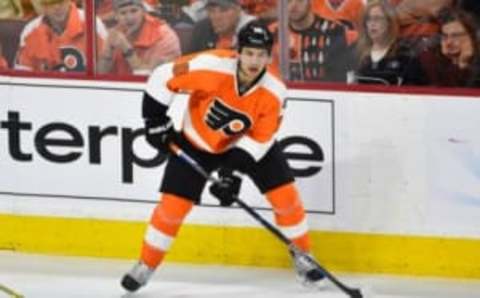 Apr 24, 2016; Philadelphia, PA, USA; Philadelphia Flyers center Brayden Schenn (10) during the third period against the Washington Capitals in game six of the first round of the 2016 Stanley Cup Playoffs at Wells Fargo Center. The Capitals won 1-0. Mandatory Credit: Derik Hamilton-USA TODAY Sports