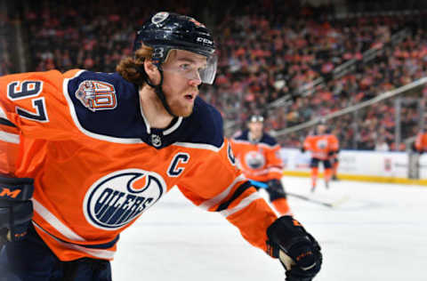 EDMONTON, AB – DECEMBER 18: Connor McDavid #97 of the Edmonton Oilers skates during the game against the St. Louis Blues on December 18, 2018 at Rogers Place in Edmonton, Alberta, Canada. (Photo by Andy Devlin/NHLI via Getty Images)