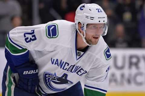 NHL Trade Rumors: Vancouver Canucks defenseman Alexander Edler (23) looks on during the overtime period against Los Angeles Kings at Staples Center. Mandatory Credit: Jake Roth-USA TODAY Sports