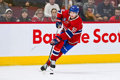 Sep 30, 2023; Montreal, Quebec, CAN; Montreal Canadiens defenseman Mattias Norlinder. Mandatory Credit: David Kirouac-USA TODAY Sports