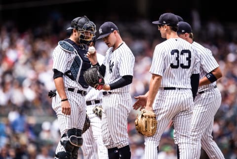 NEW YORK, NY – JULY 21: Sonny Gray #55 of the New York Yankees looks on during the game against the New York Mets at Yankee Stadium on Saturday July 21, 2018 in the Bronx borough of New York City. (Photo by Rob Tringali/MLB Photos via Getty Images)