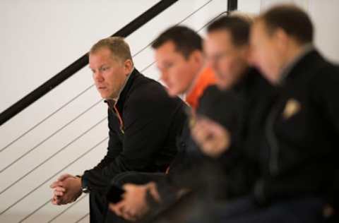 ANAHEIM, CA: Director of Player Development Todd Marchant watches from the stands during the Anaheim Ducks’ annual development camp at Anaheim ICE in Anaheim on Friday, June 29, 2018. (Photo by Kevin Sullivan/Orange County Register via Getty Images)