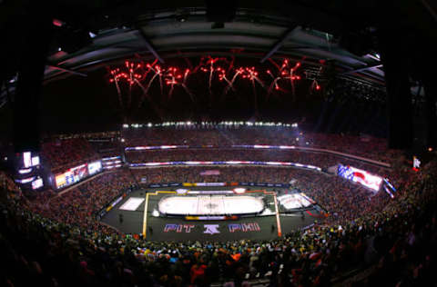 PHILADELPHIA, PA – FEBRUARY 23: Fireworks are seen prior to the 2019 Coors Light NHL Stadium Series game between the Pittsburgh Penguins and the Philadelphia Flyers at Lincoln Financial Field on February 23, 2019 in Philadelphia, Pennsylvania. Hurricanes are next. (Photo by Mike Stobe/NHLI via Getty Images)