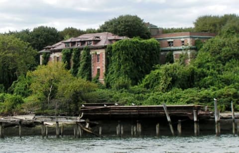 One of the abandoned structures on North Brother Island.