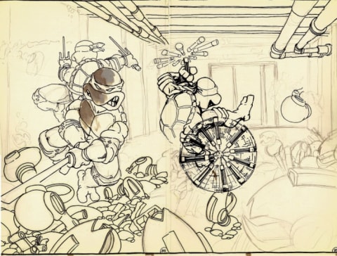 An unpublished set of pages from Teenage Mutant Ninja Turtles #2 (1984).