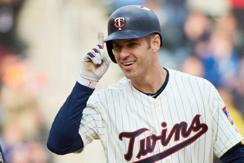 MINNEAPOLIS, MN – SEPTEMBER 30: Joe Mauuer #7 of the Minnesota Twins celebrates a double against the Chicago White Sox during the game on September 30, 2018 at Target Field in Minneapolis, Minnesota. (Photo by Hannah Foslien/Getty Images)