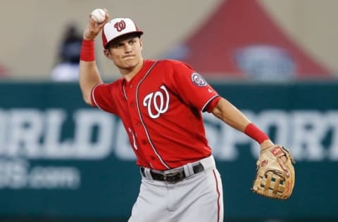 Mar 12, 2016; Lake Buena Vista, FL, USA; Washington Nationals shortstop Trea Turner (7) throws to first base during the first inning of a spring training baseball game against the Atlanta Braves at Champion Stadium. Mandatory Credit: Reinhold Matay-USA TODAY Sports. Fantasy Baseball.