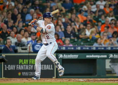 HOUSTON, TX – JUNE 23: Houston Astros third baseman Alex Bregman (2) watches the pitch during the baseball game between the Kansas City Royals and Houston Astros on June 23, 2018 at Minute Maid Park in Houston, Texas. (Photo by Leslie Plaza Johnson/Icon Sportswire via Getty Images)